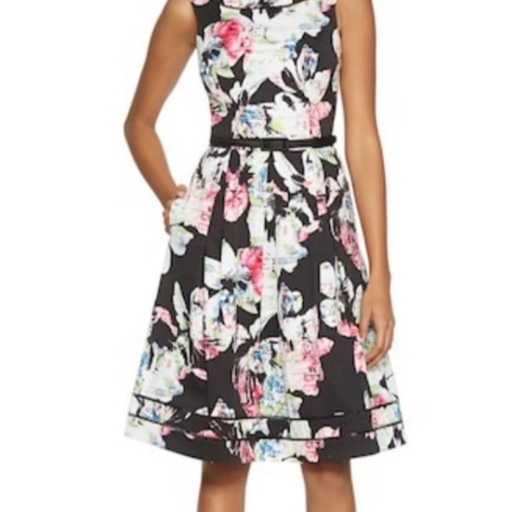 White House Black Market Floral Mini Dress - Black and Pink